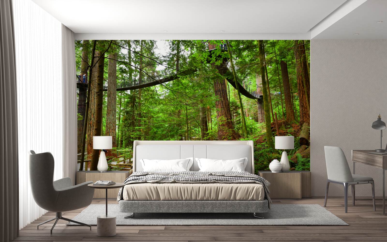 Фотошпалери підвісний туристичний міст, оточений лісом