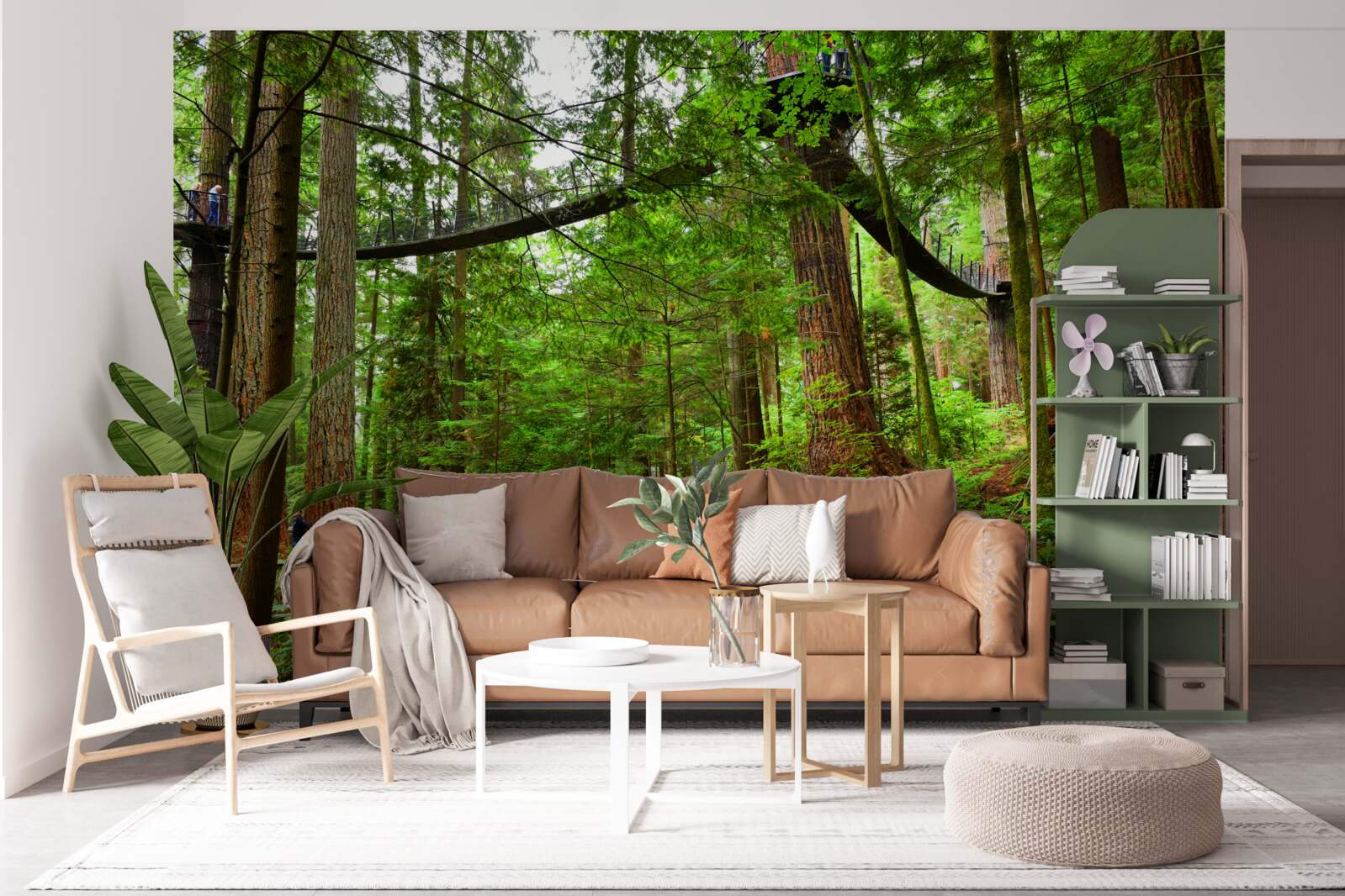 Фотошпалери підвісний туристичний міст, оточений лісом