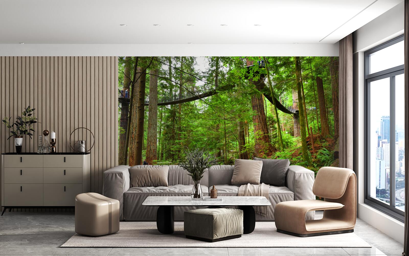 Фотошпалери підвісний туристичний міст, оточений лісом