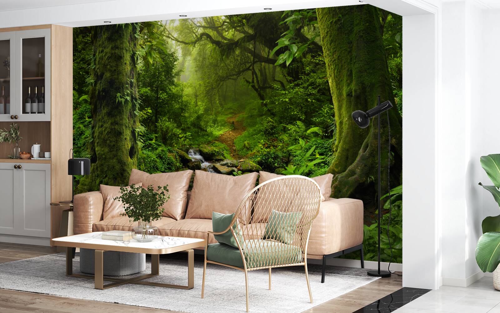 Фотошпалери Світанок над водоспадом посеред лісу