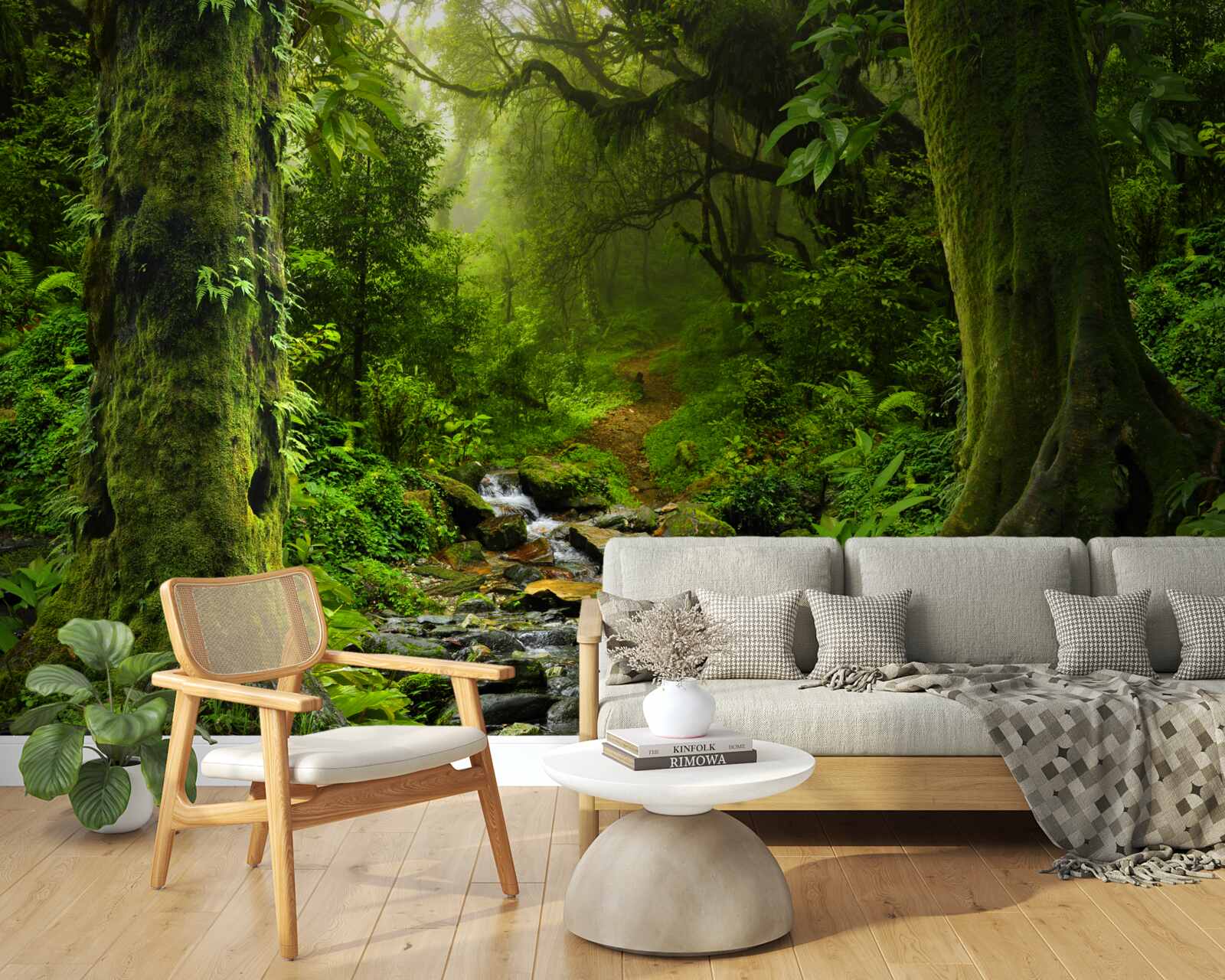 Фотошпалери Світанок над водоспадом посеред лісу