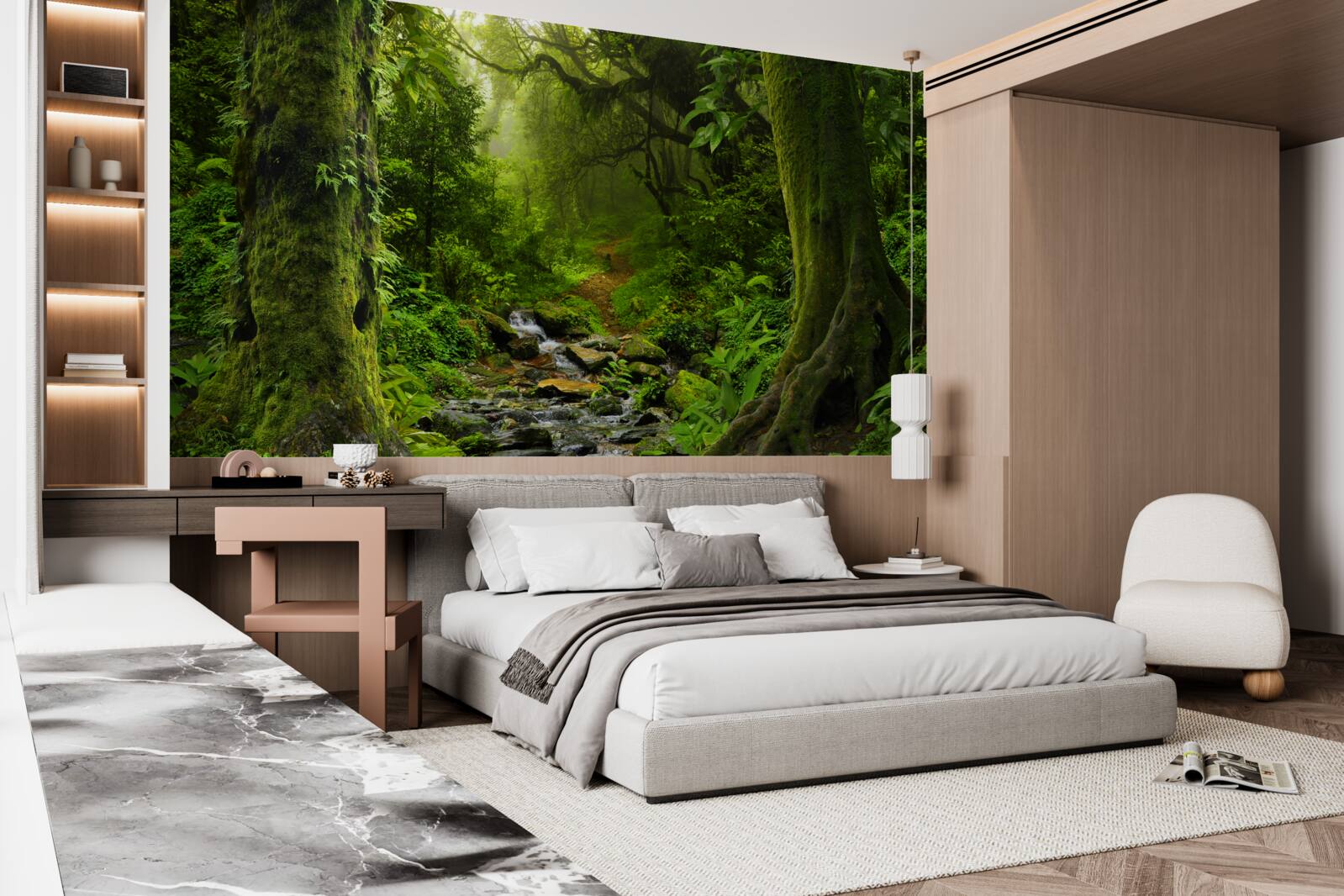 Фотошпалери Світанок над водоспадом посеред лісу