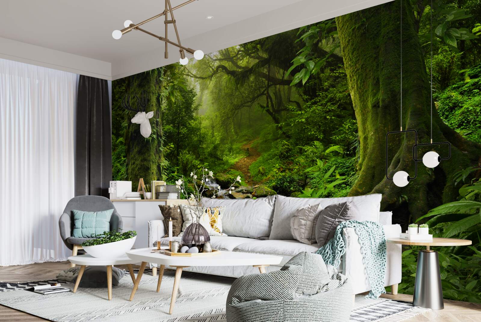 Фотошпалери Світанок над водоспадом посеред лісу