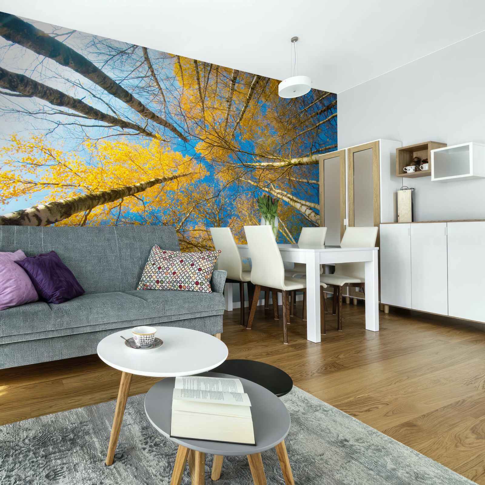 Фотошпалери верхівки високих дерев пофарбовані в жовтий колір