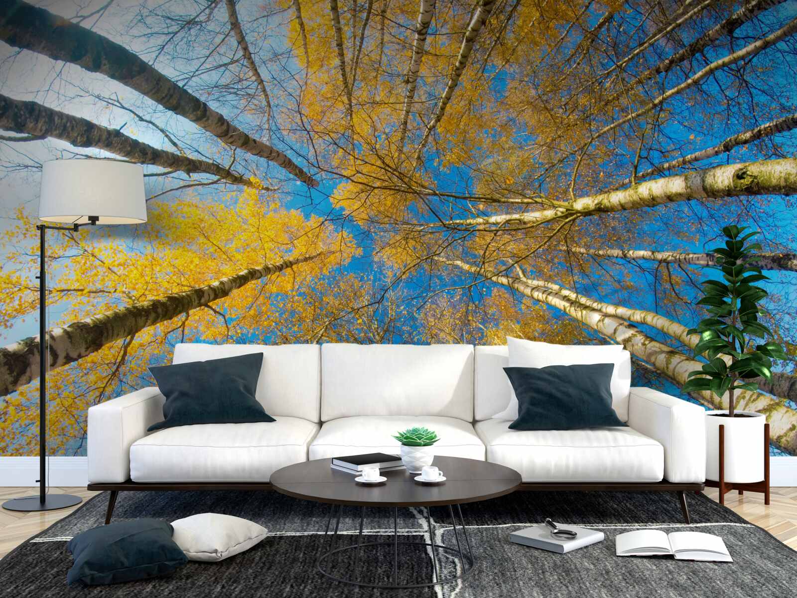 Фотошпалери верхівки високих дерев пофарбовані в жовтий колір