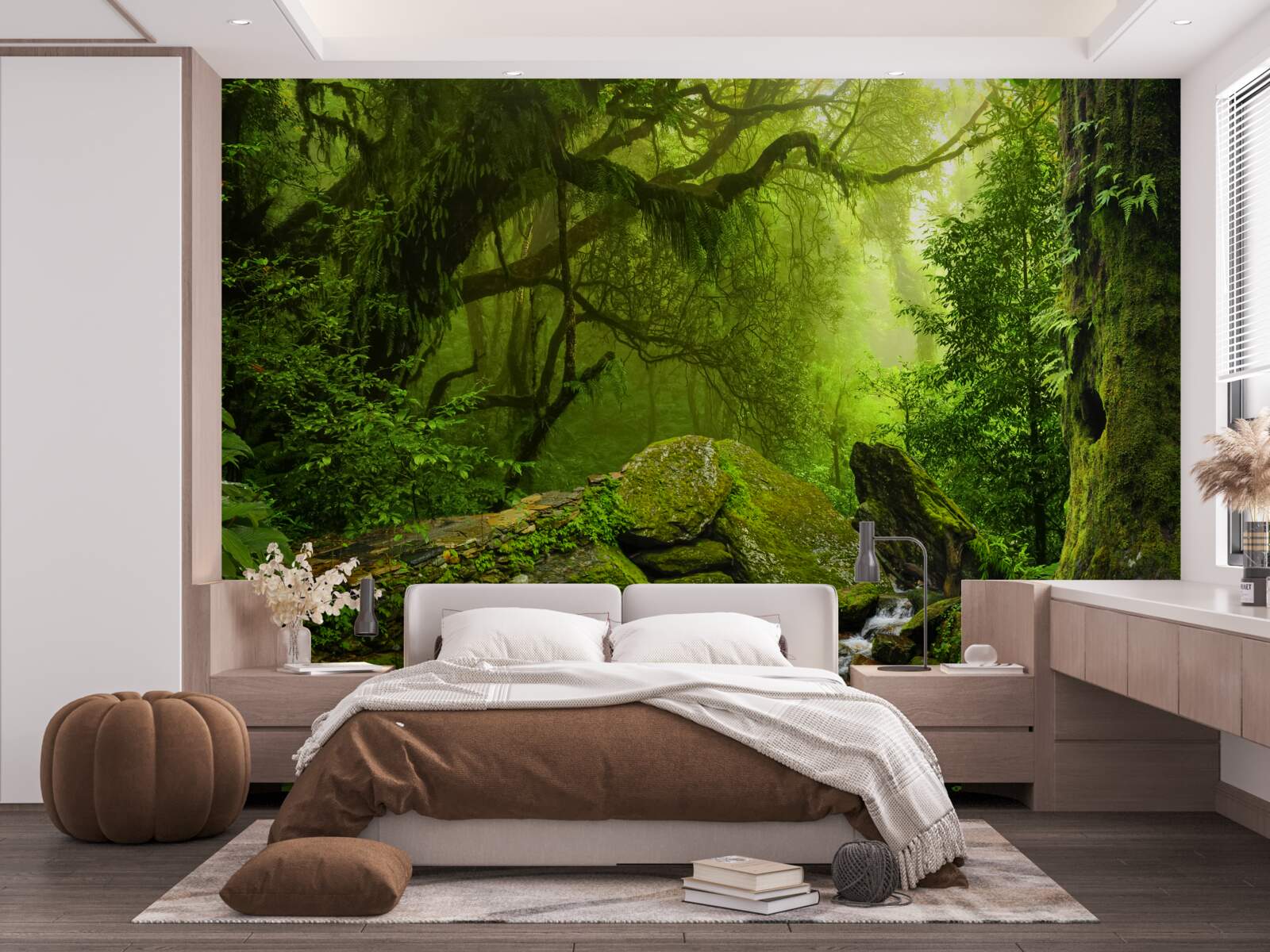 Фотошпалери зелений ліс з водоспадом