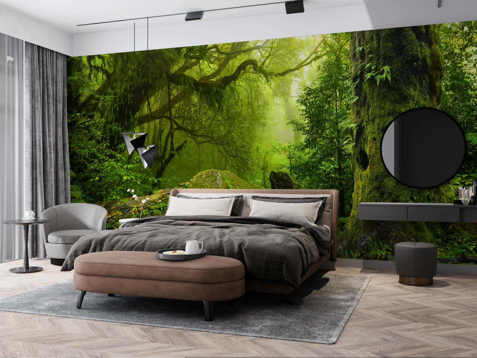 Фотошпалери зелений ліс з водоспадом