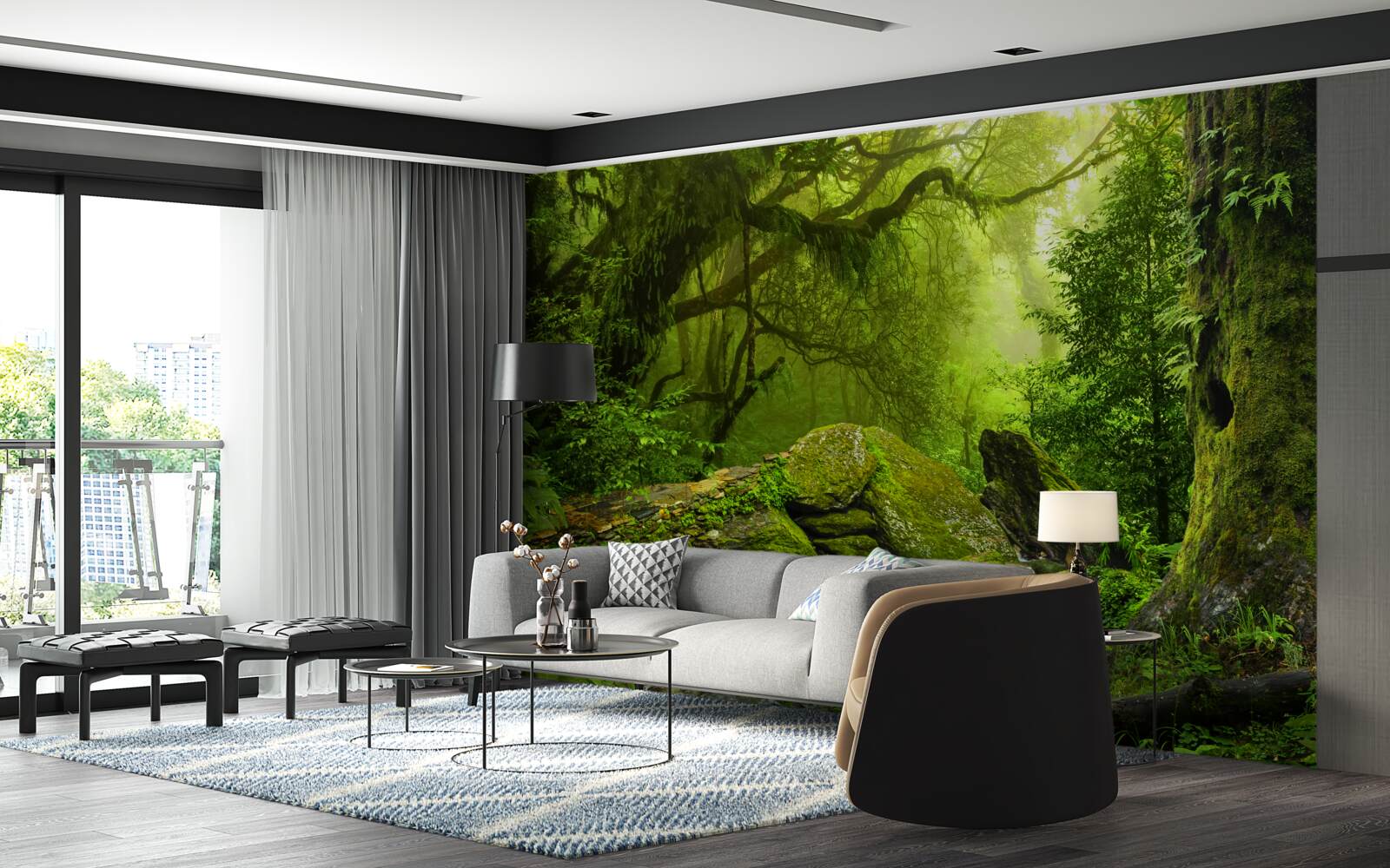 Фотошпалери зелений ліс з водоспадом