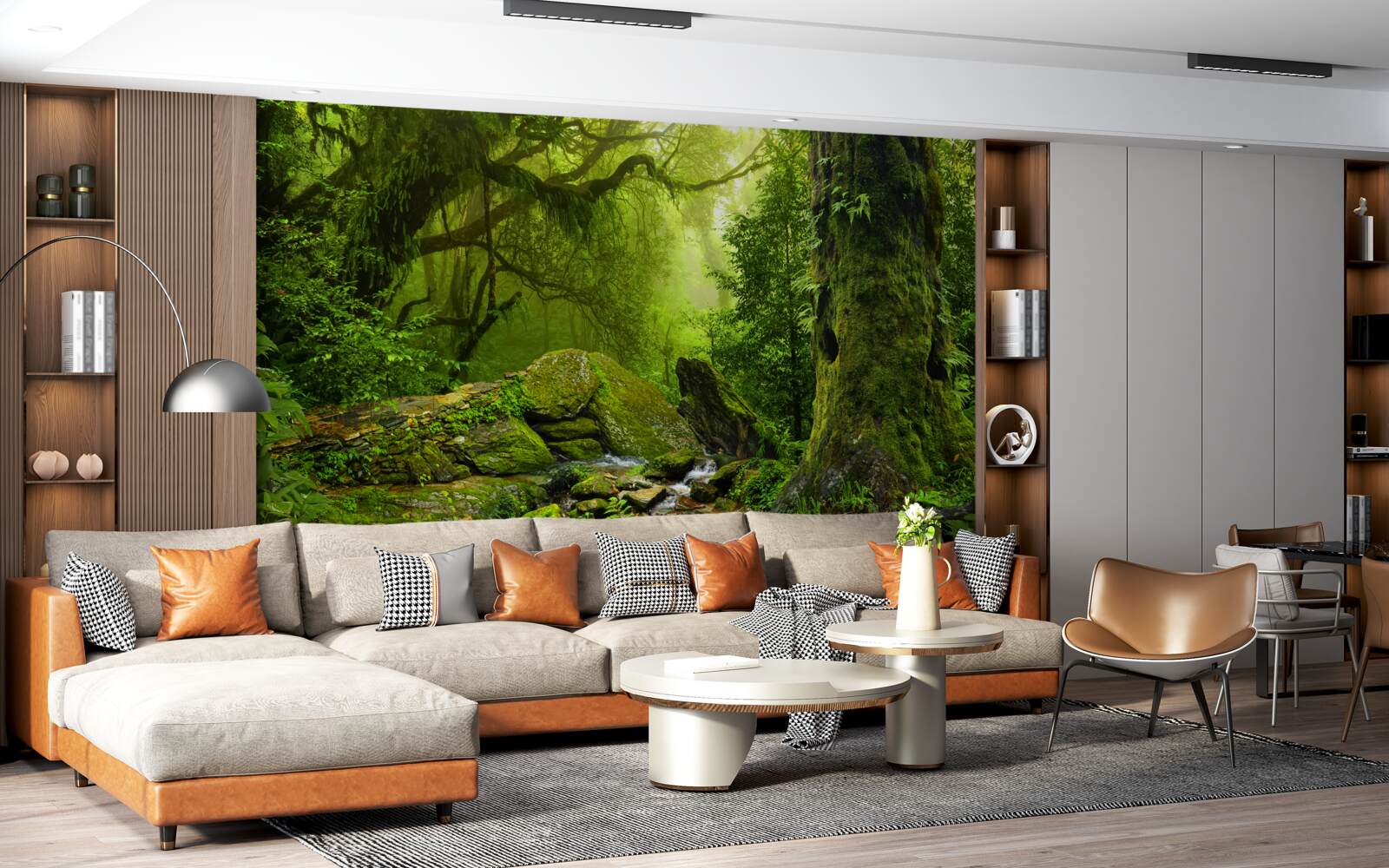 Фотошпалери зелений ліс з водоспадом