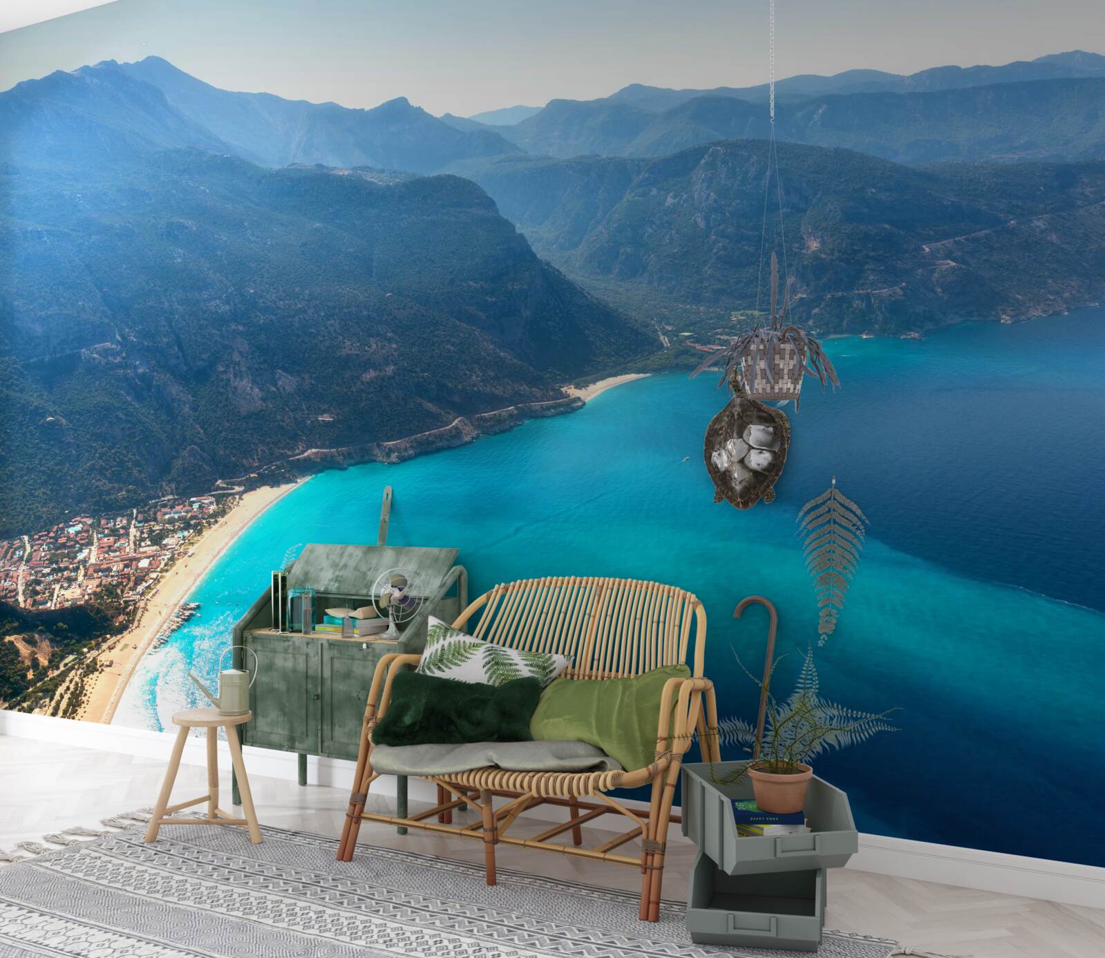 Фотошпалери берегова лінія гірськолижного курорту блакитного кольору