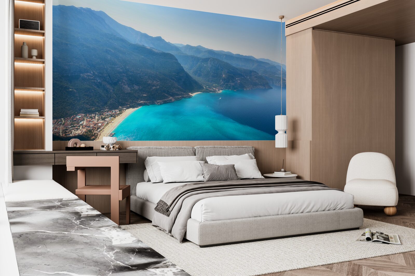 Фотошпалери берегова лінія гірськолижного курорту блакитного кольору