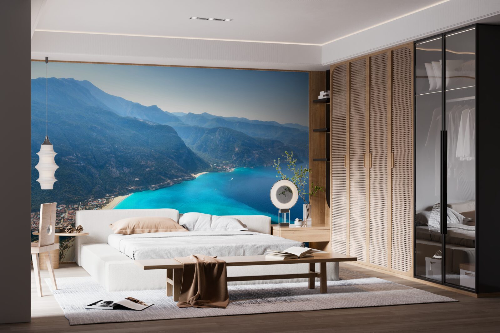 Фотошпалери берегова лінія гірськолижного курорту блакитного кольору