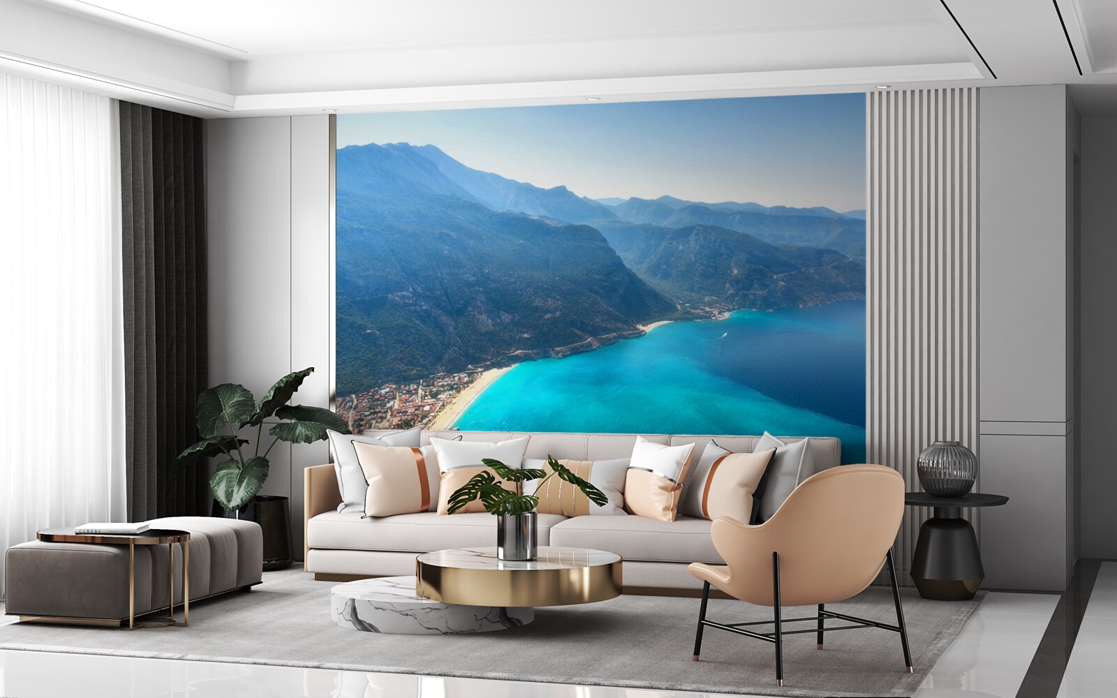 Фотошпалери берегова лінія гірськолижного курорту блакитного кольору