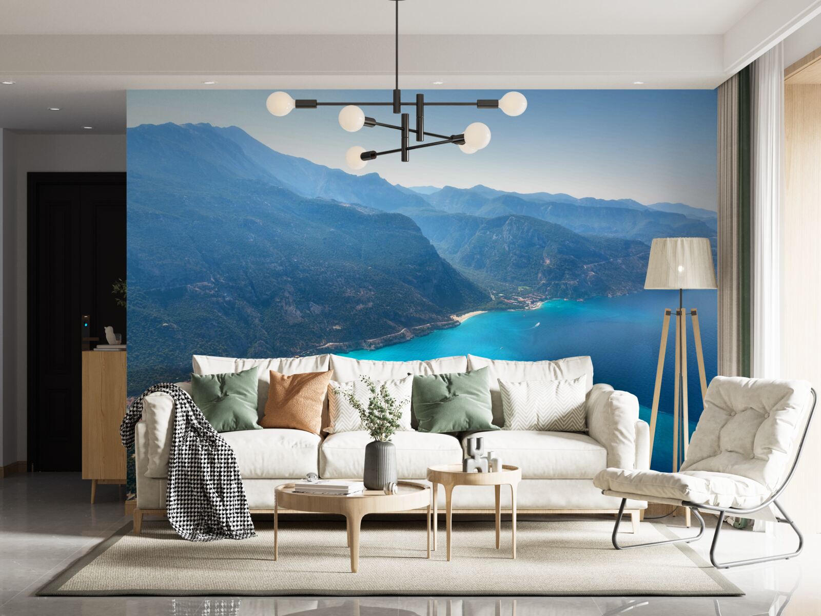 Фотошпалери берегова лінія гірськолижного курорту блакитного кольору