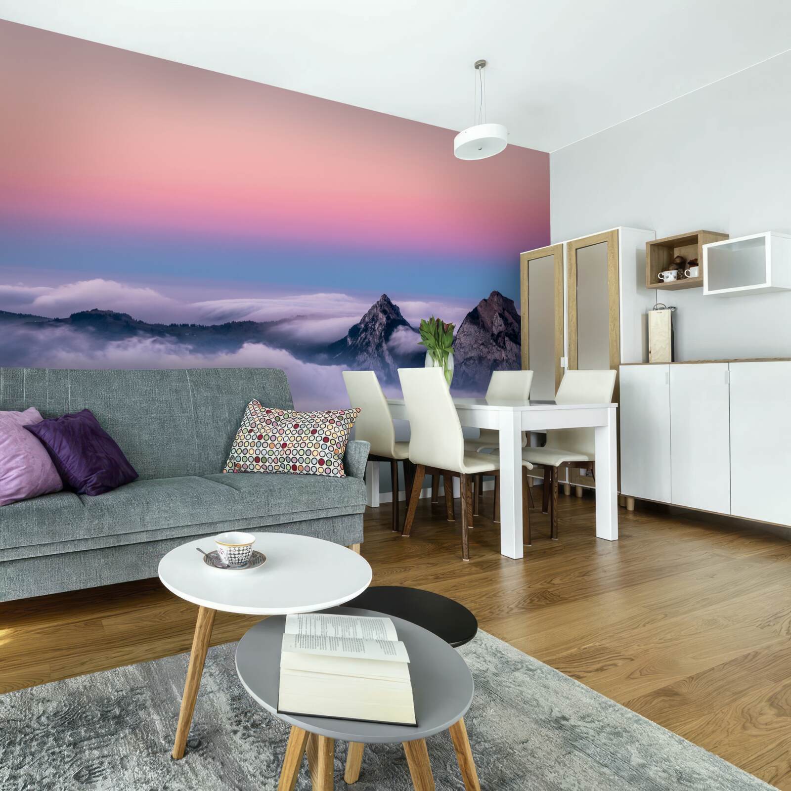 Фотошпалери верхівки хмар під рожевим небом