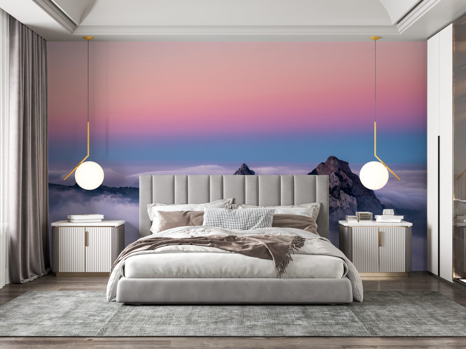 Фотошпалери верхівки хмар під рожевим небом