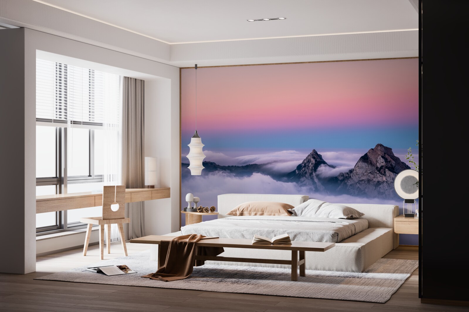 Фотошпалери верхівки хмар під рожевим небом