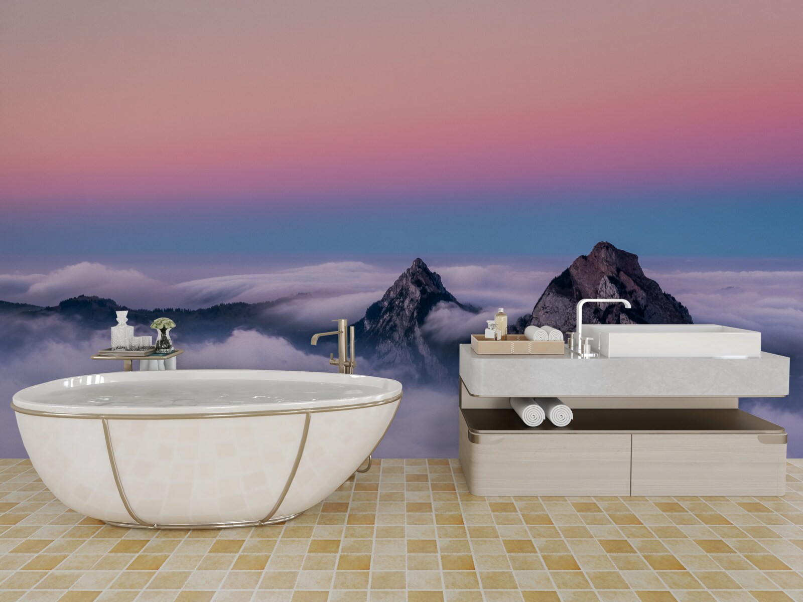 Фотошпалери верхівки хмар під рожевим небом