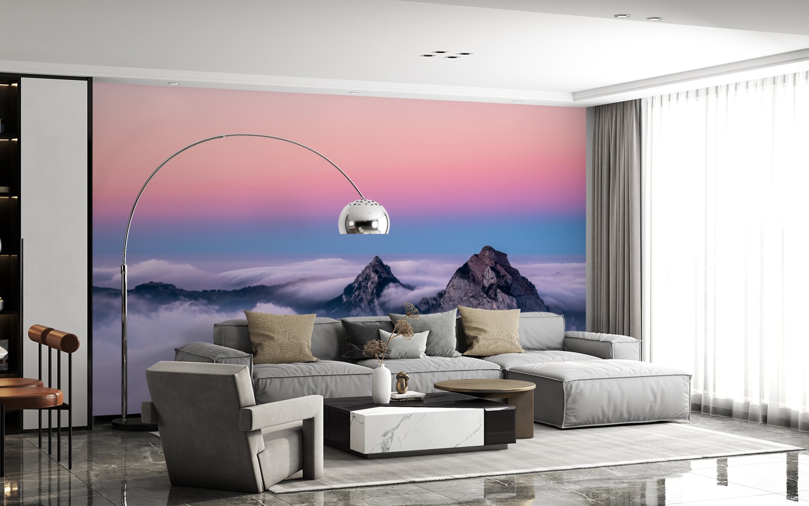 Фотошпалери верхівки хмар під рожевим небом