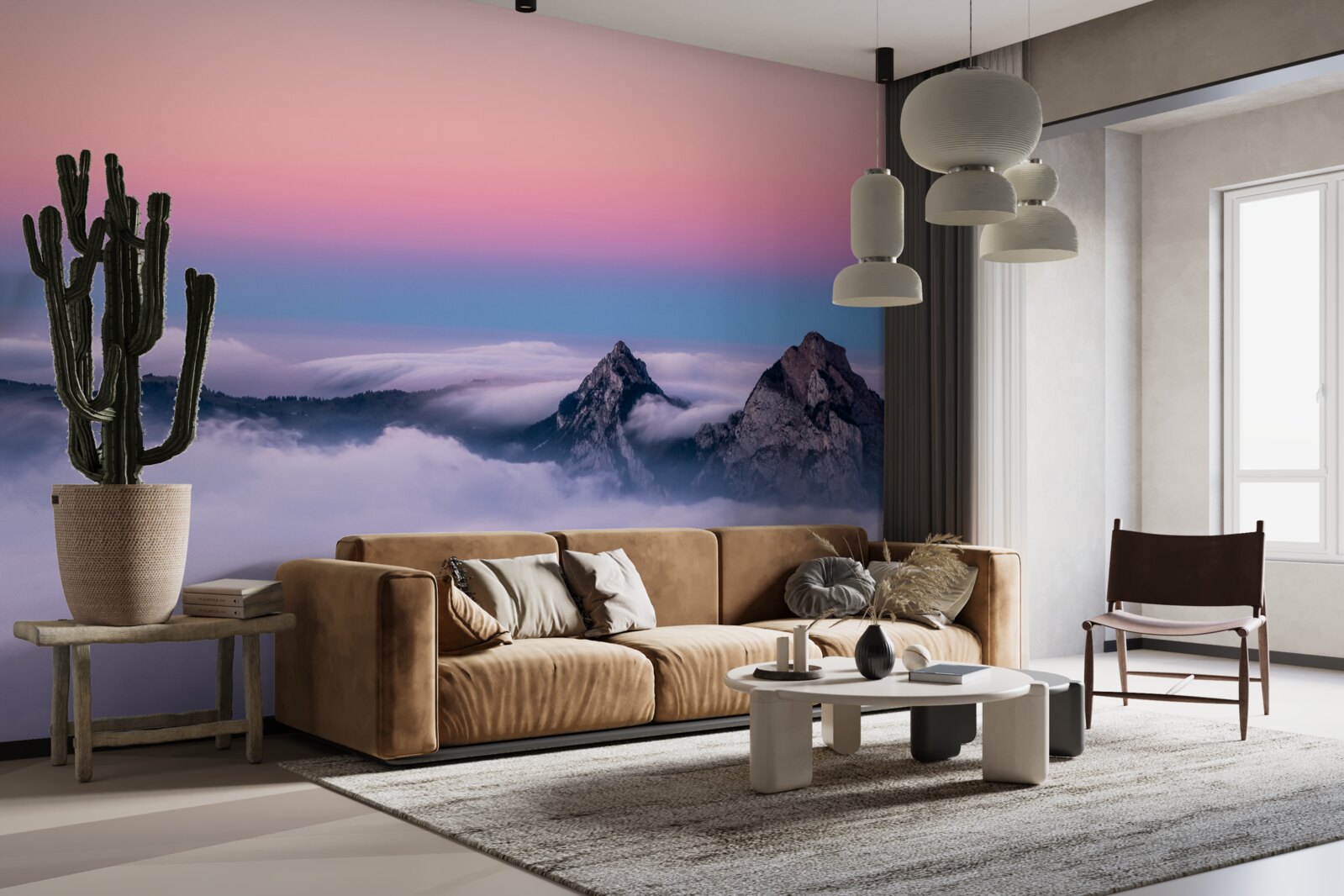 Фотошпалери верхівки хмар під рожевим небом