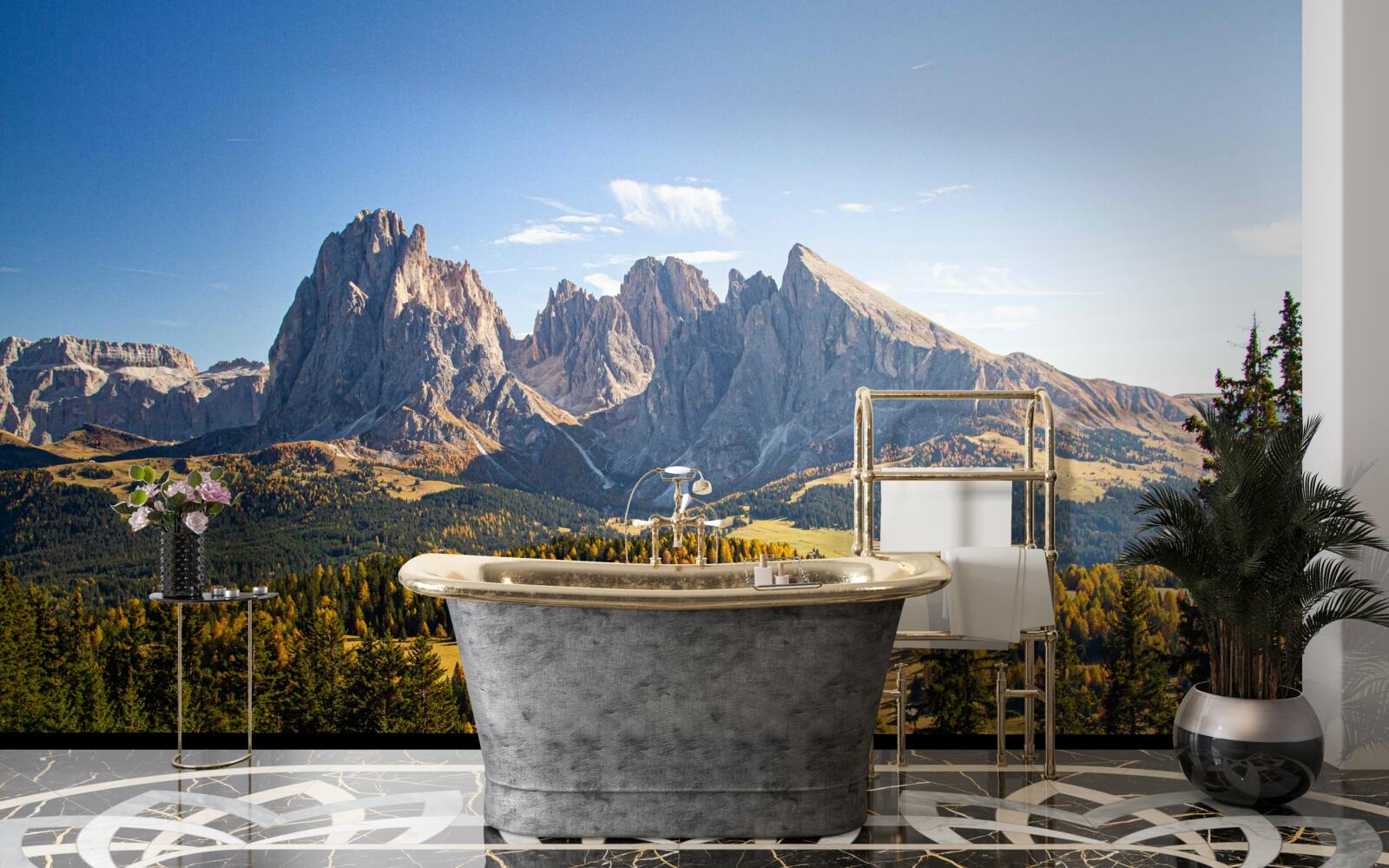 Фотошпалери густий ліс і вражаючі гори Лангкофель