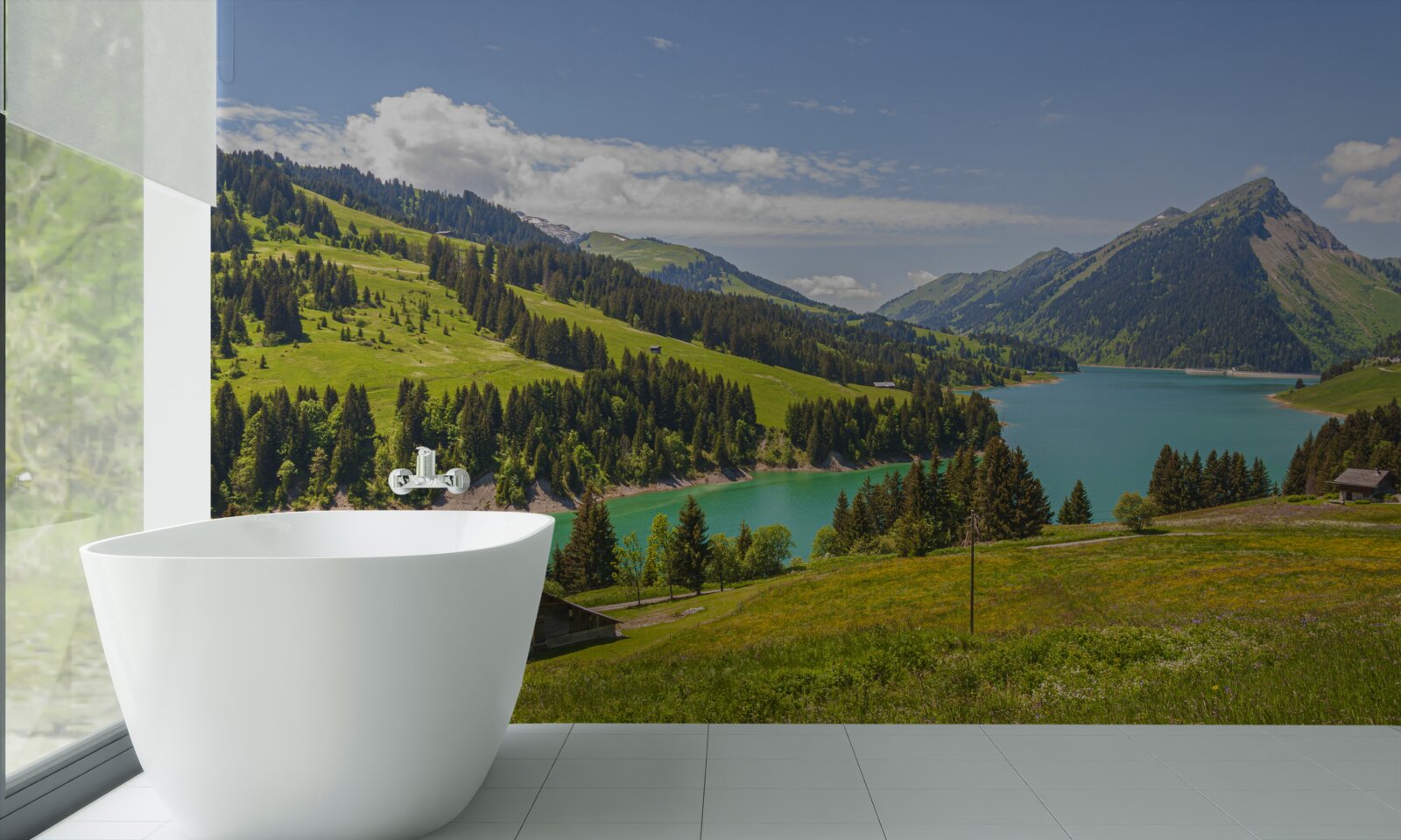 Фотошпалери озеро Онгрен з блакитними водами в горах