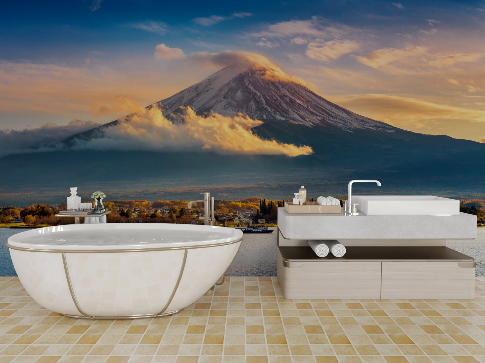 Фотошпалери пік Фудзі оточений густим туманом