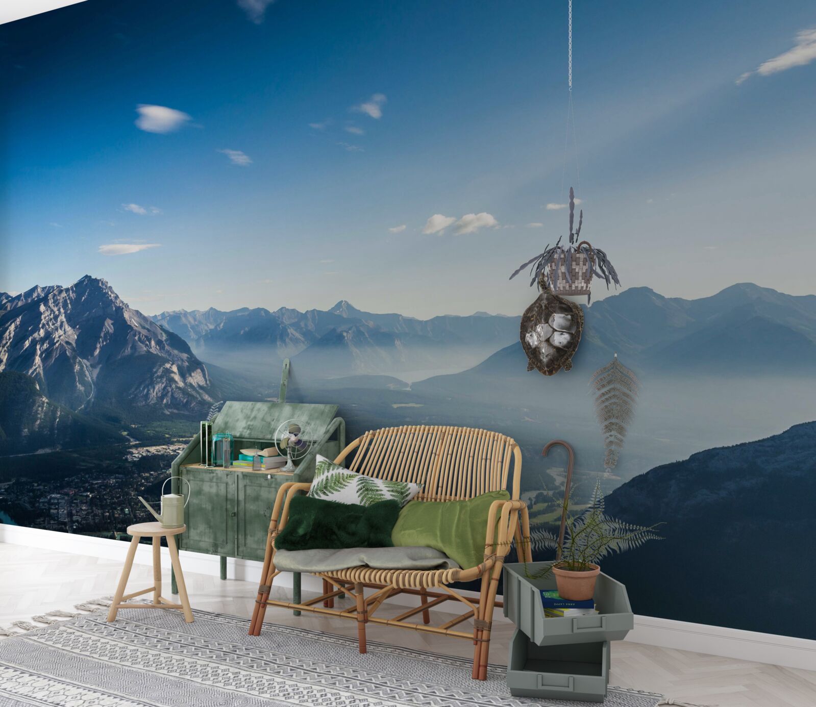 Фотошпалери з вершин гір видно безкрає синє небо