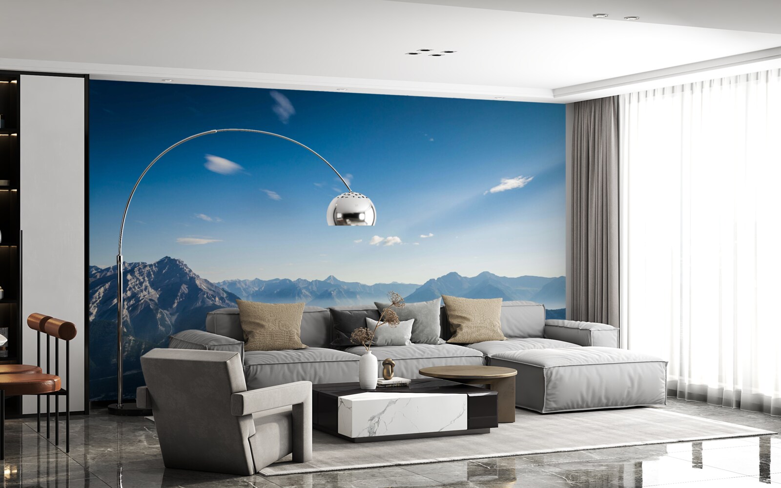 Фотошпалери з вершин гір видно безкрає синє небо