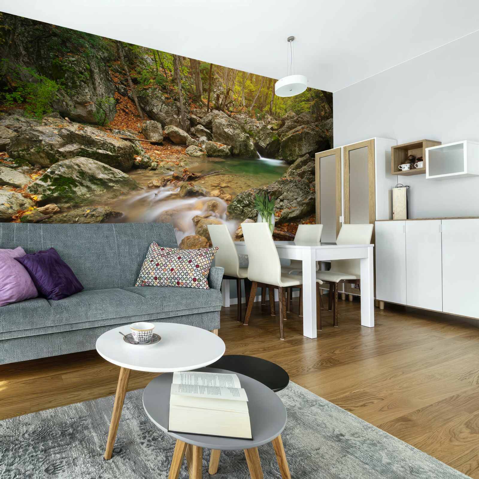 Фотошпалери течія річки восени