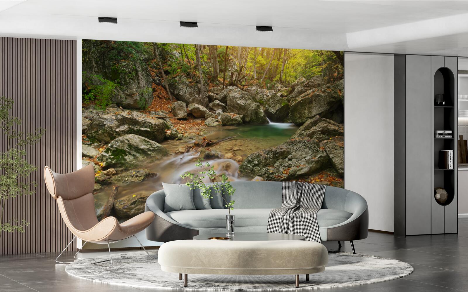 Фотошпалери течія річки восени