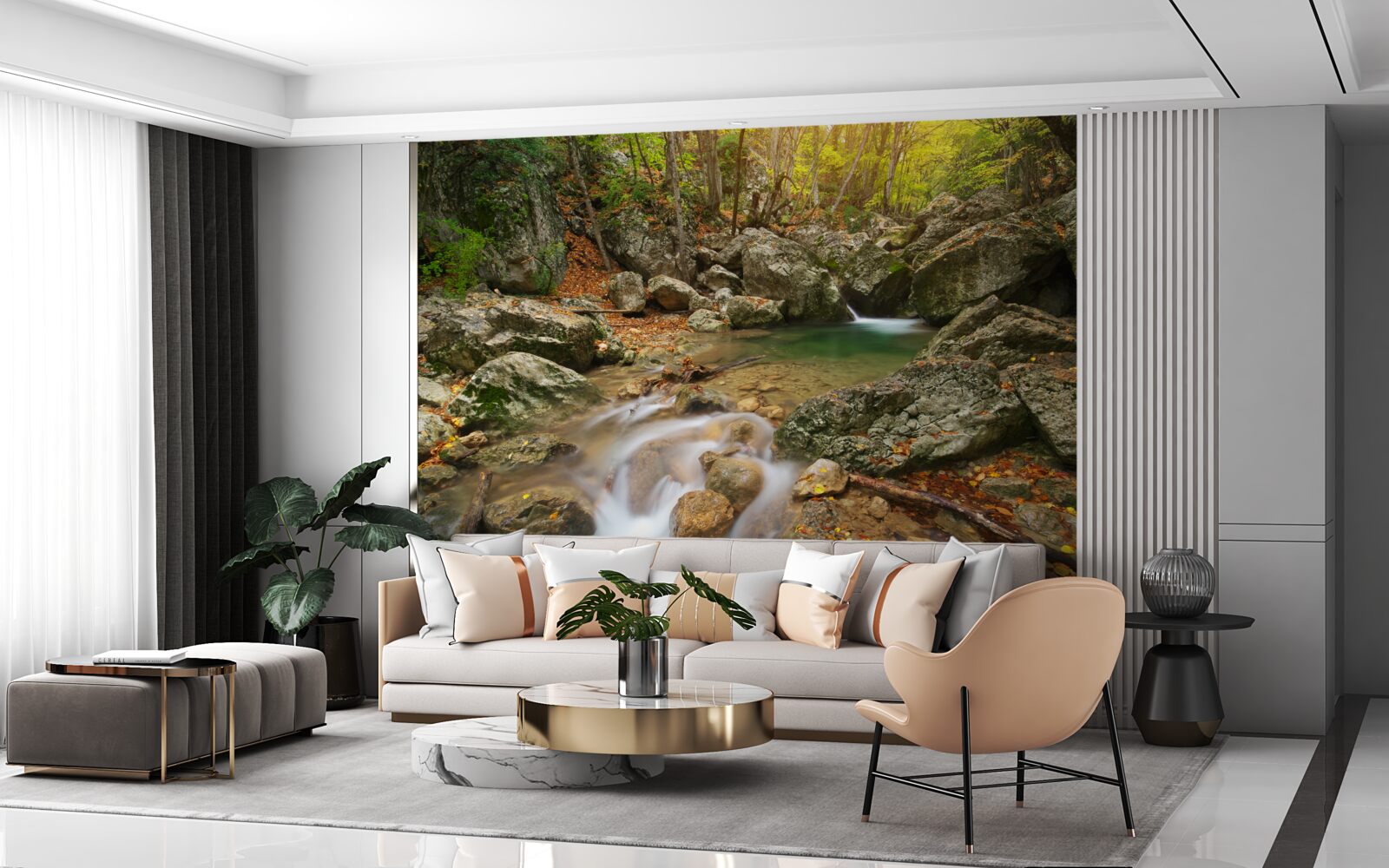 Фотошпалери течія річки восени