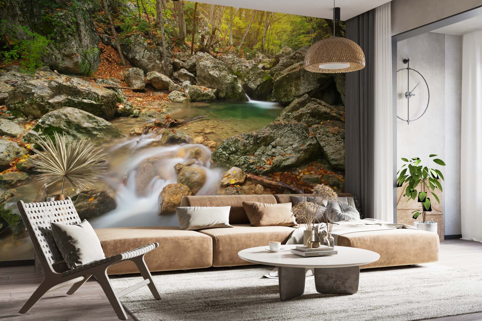 Фотошпалери течія річки восени