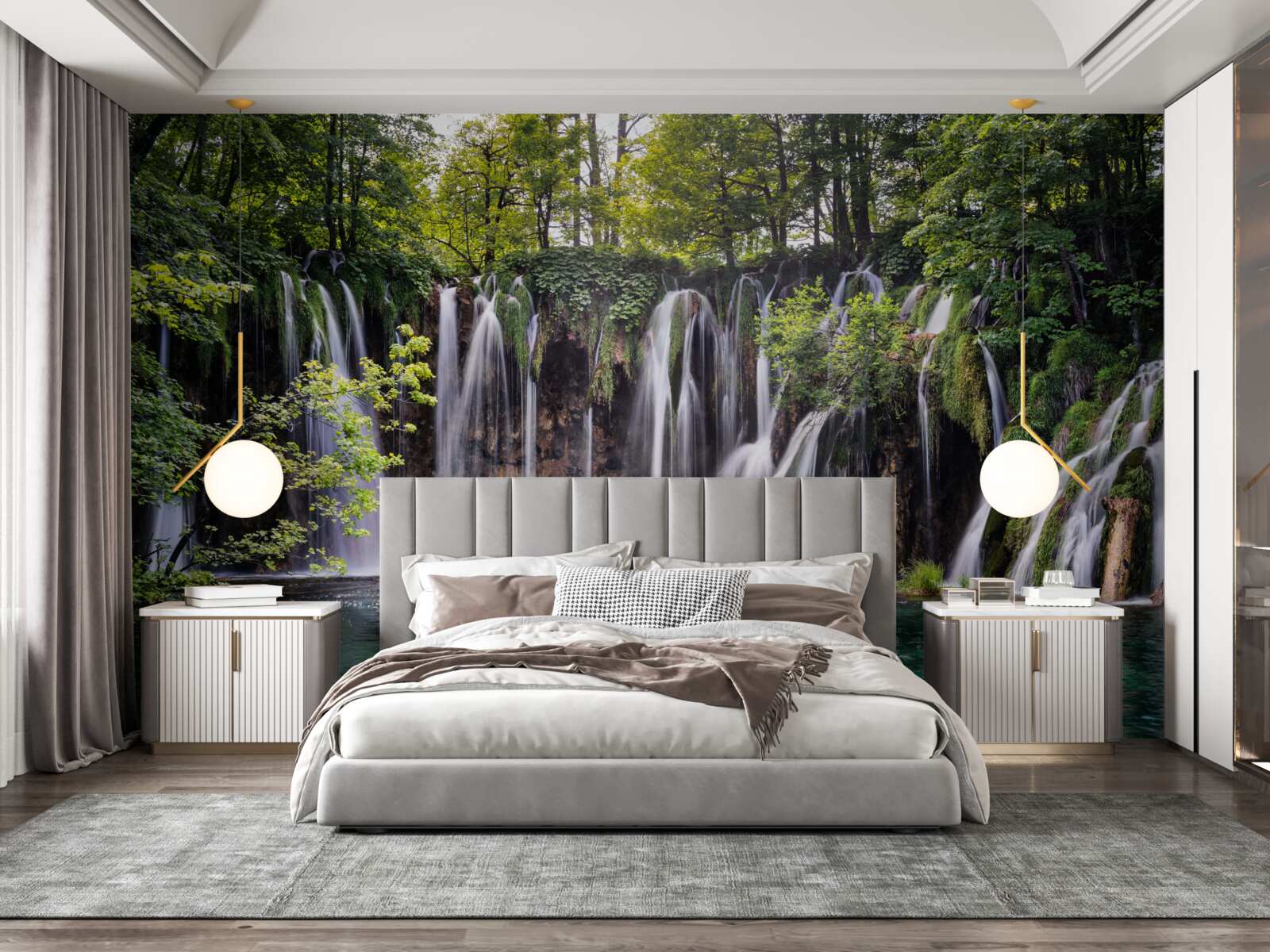 Фотошпалери водоспади, що впадають у прозоре озеро