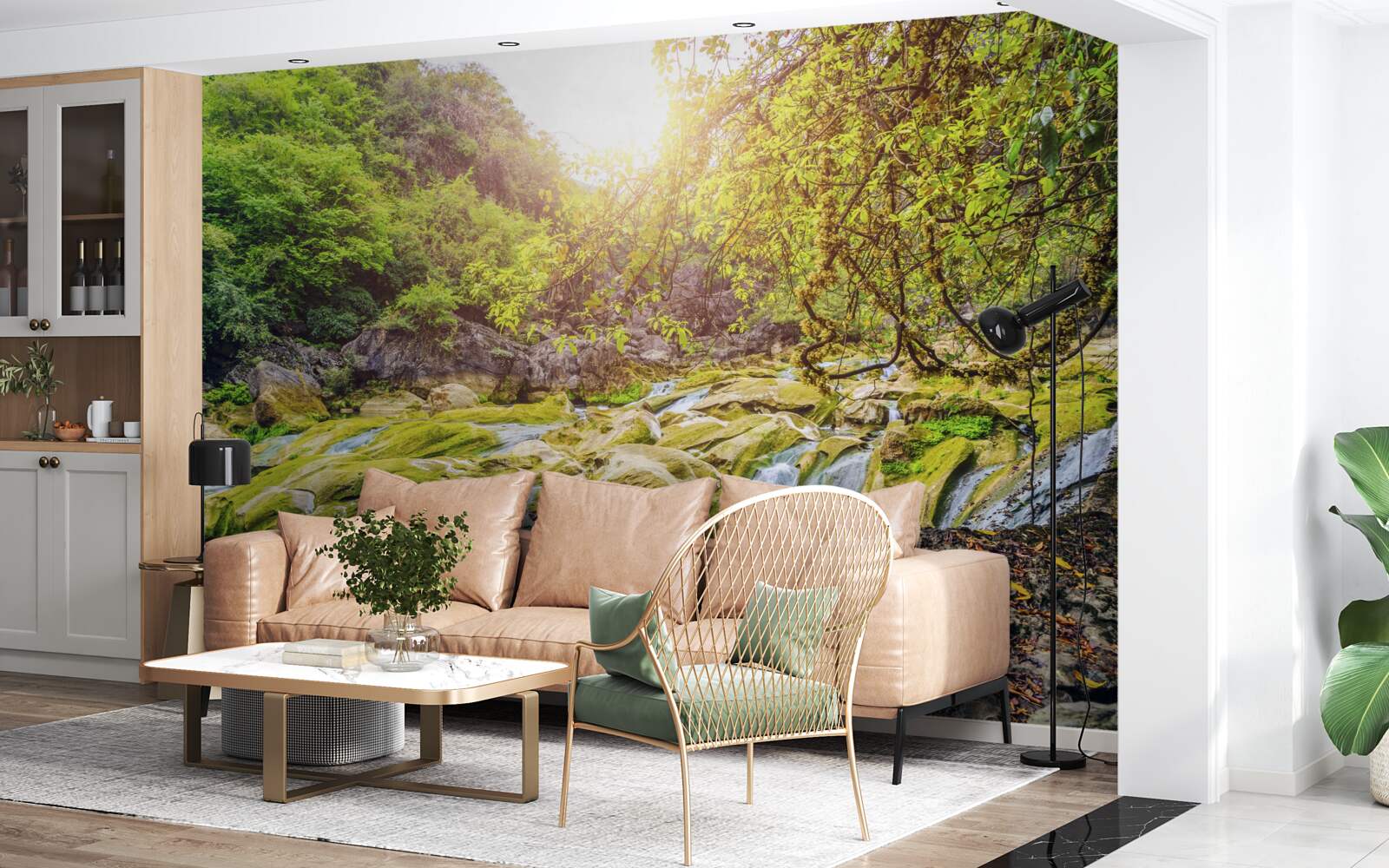 Фотошпалери схід сонця над річкою з її барвистою природою