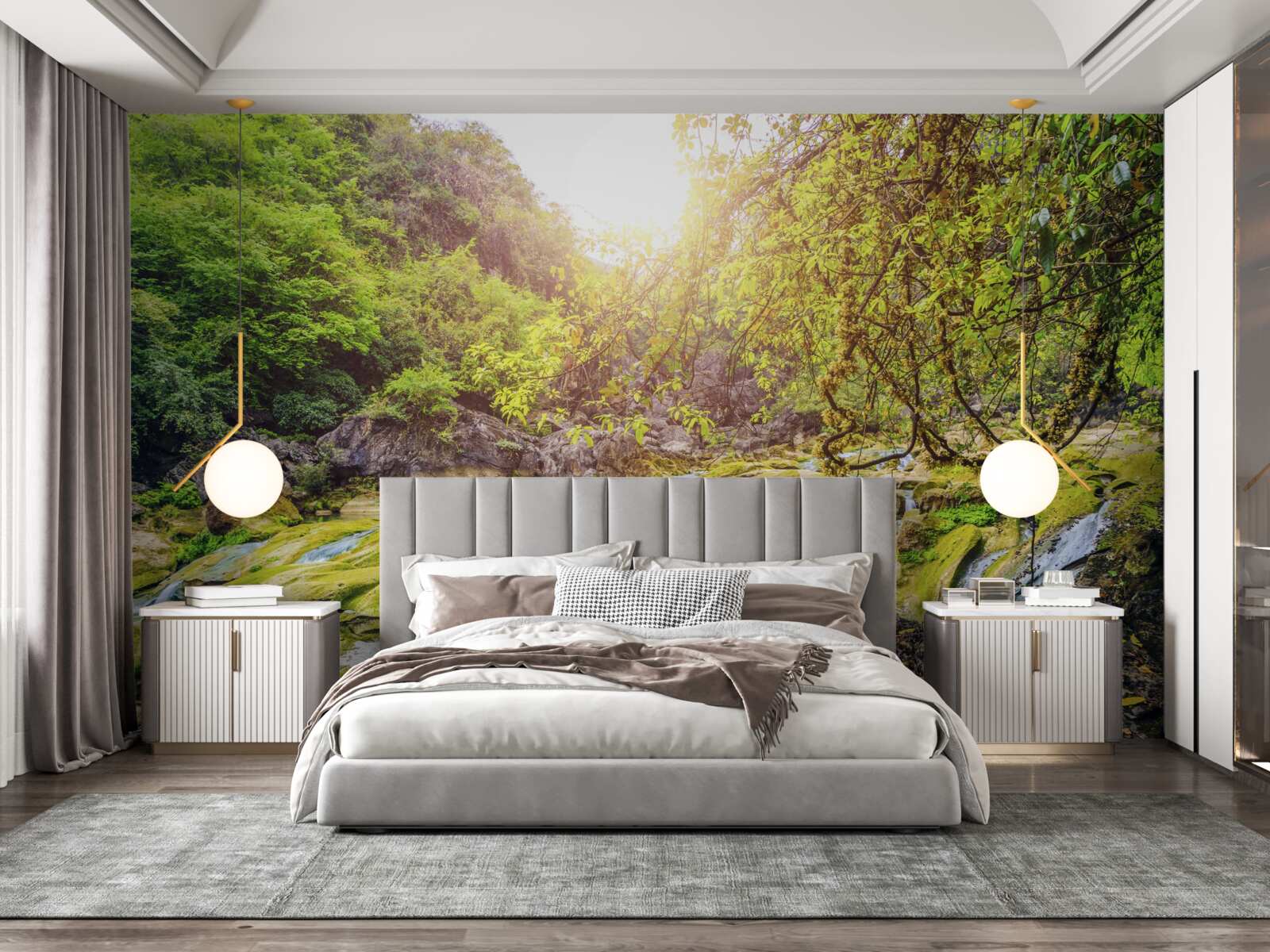 Фотошпалери схід сонця над річкою з її барвистою природою