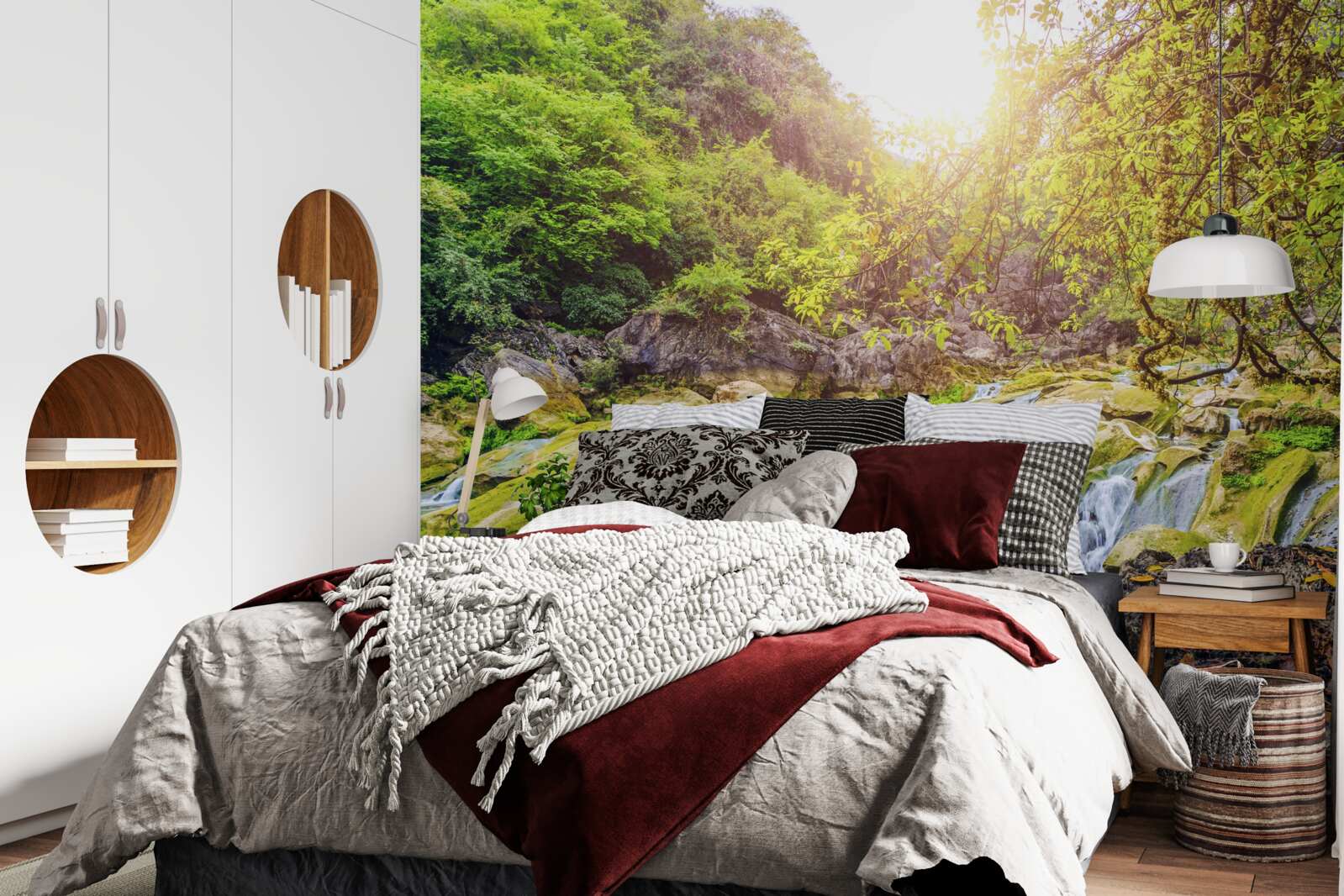 Фотошпалери схід сонця над річкою з її барвистою природою