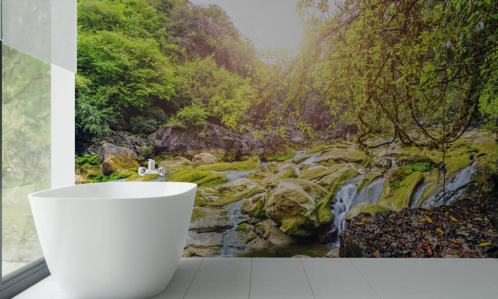 Фотошпалери схід сонця над річкою з її барвистою природою