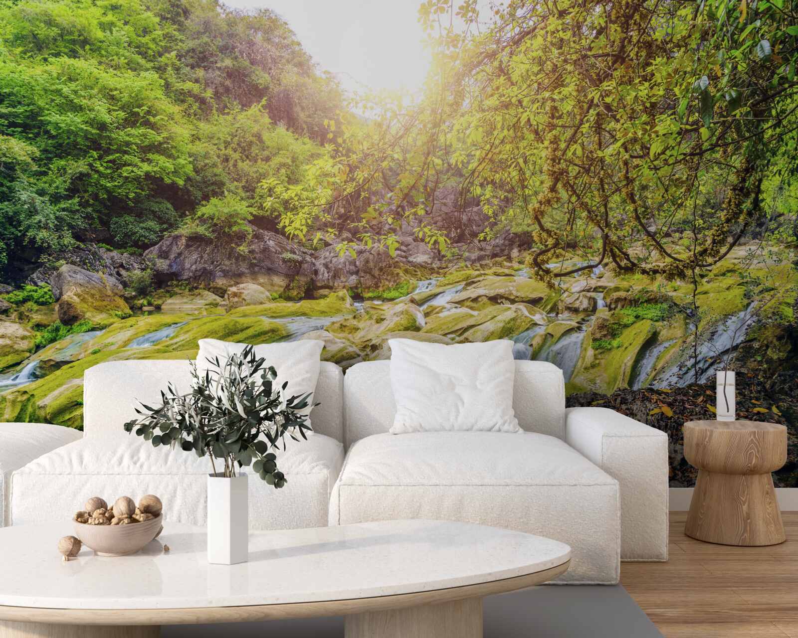 Фотошпалери схід сонця над річкою з її барвистою природою