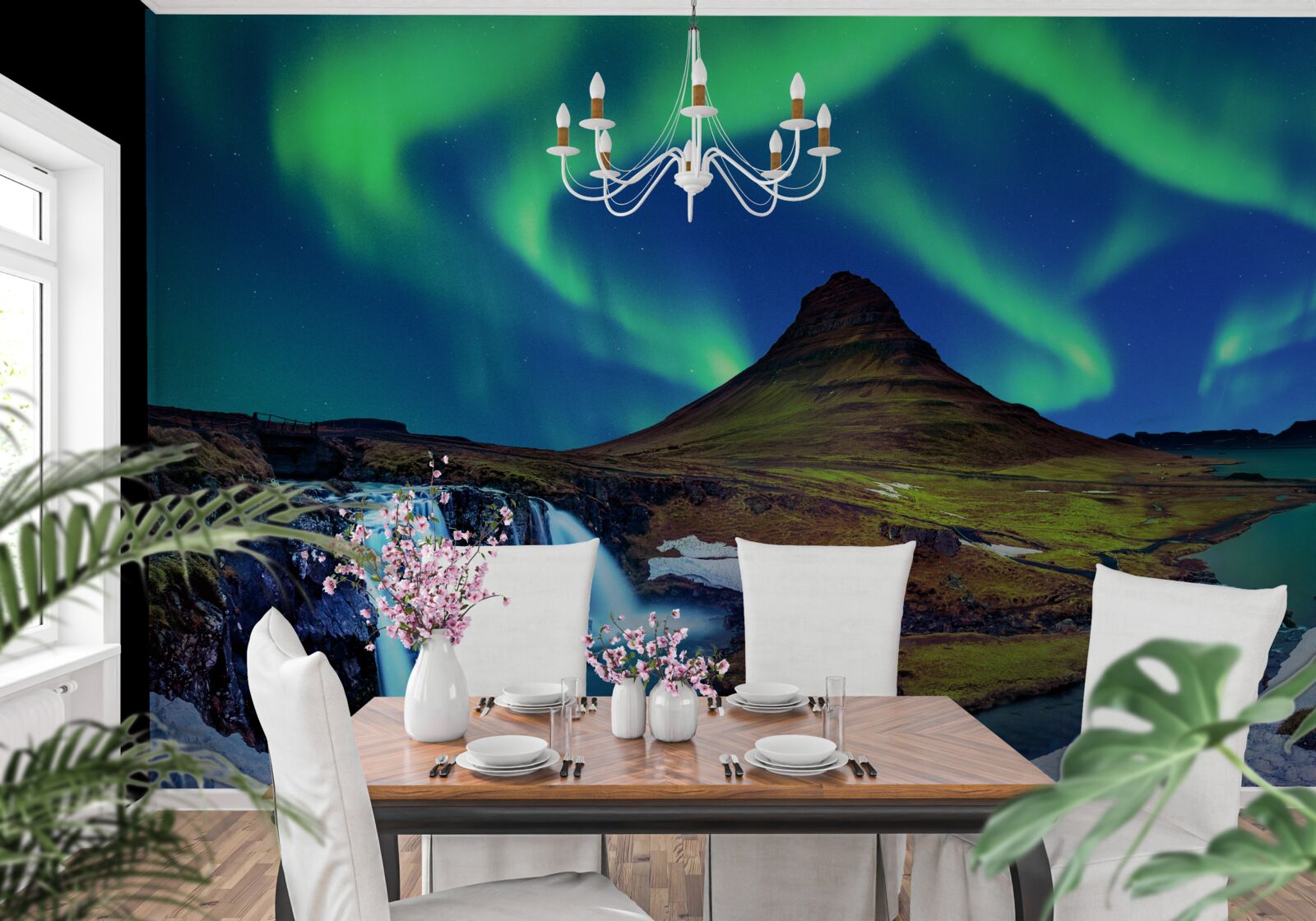 Фотошпалери водоспад дарує приголомшливе північне сяйво