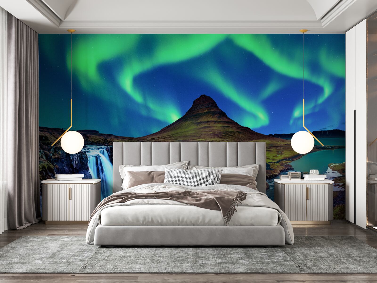 Фотошпалери водоспад дарує приголомшливе північне сяйво