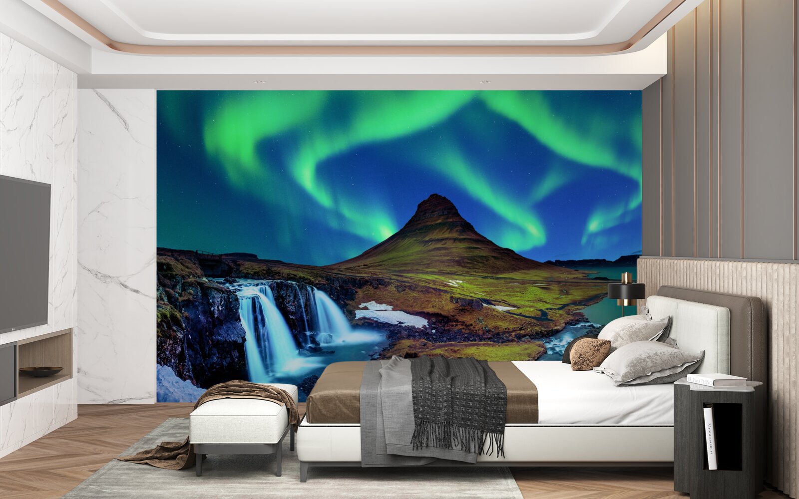 Фотошпалери водоспад дарує приголомшливе північне сяйво