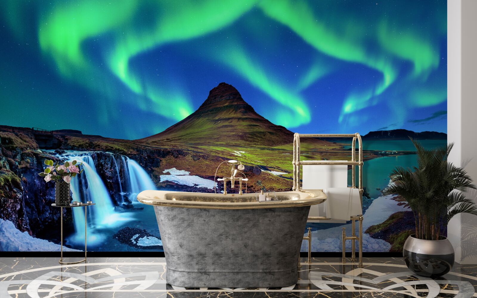 Фотошпалери водоспад дарує приголомшливе північне сяйво