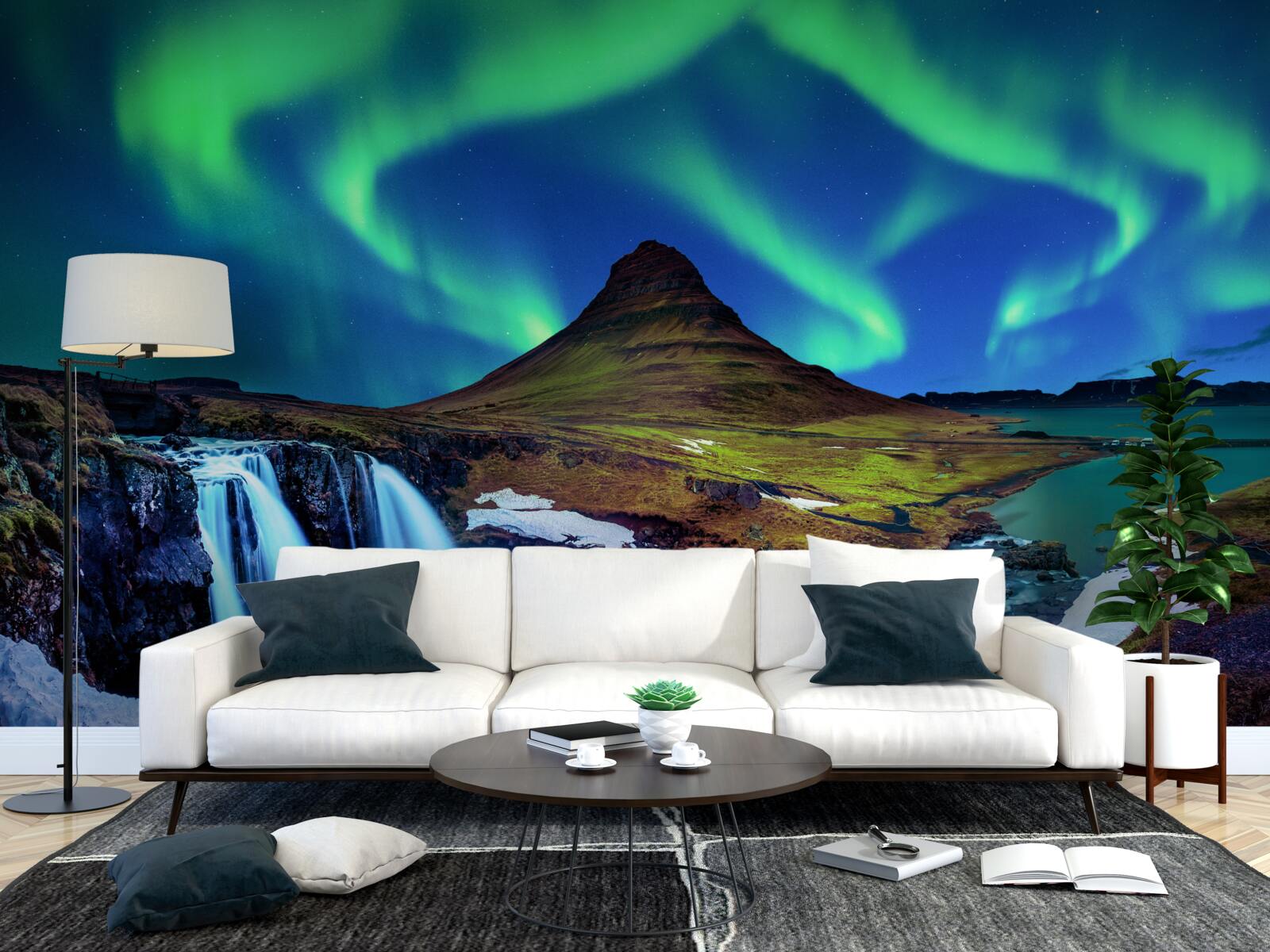 Фотошпалери водоспад дарує приголомшливе північне сяйво