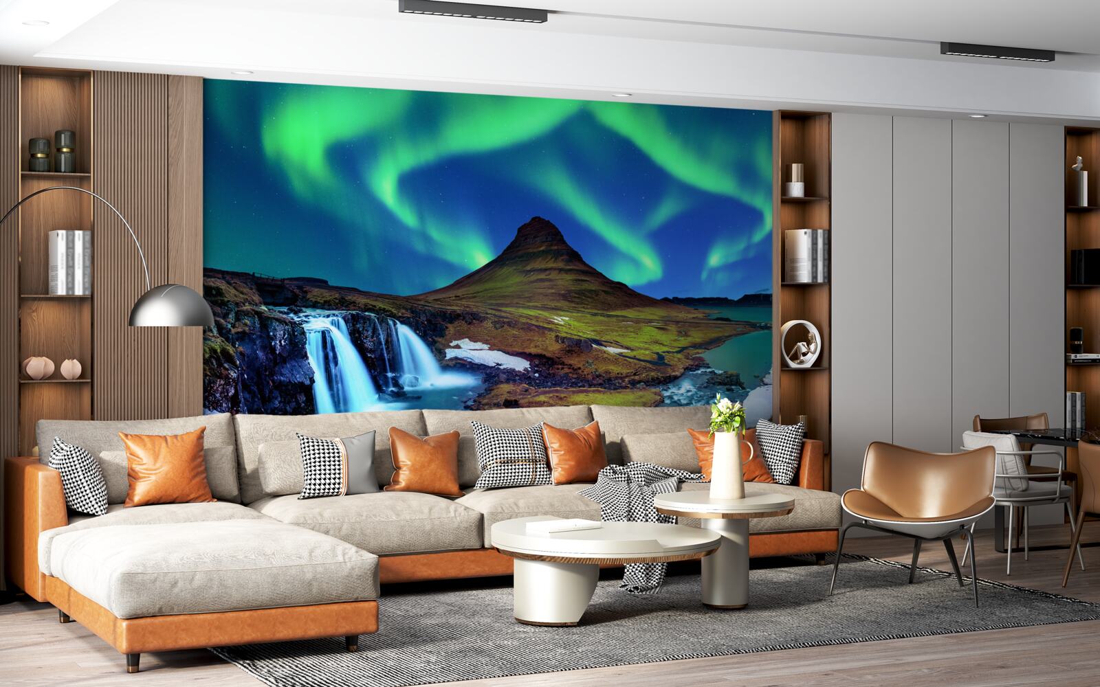 Фотошпалери водоспад дарує приголомшливе північне сяйво