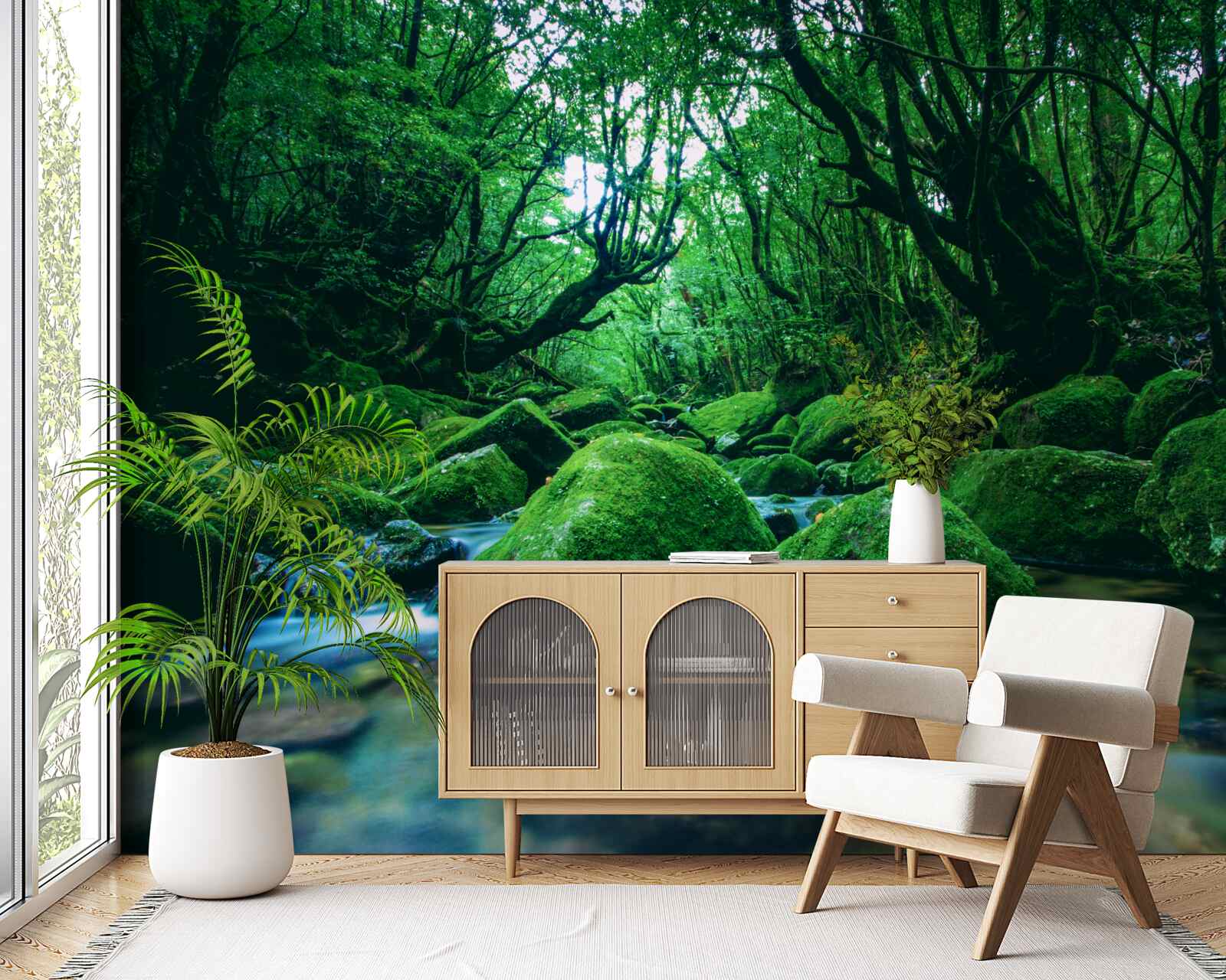 Фотошпалери ліс поринув у сон біля підніжжя водоспаду