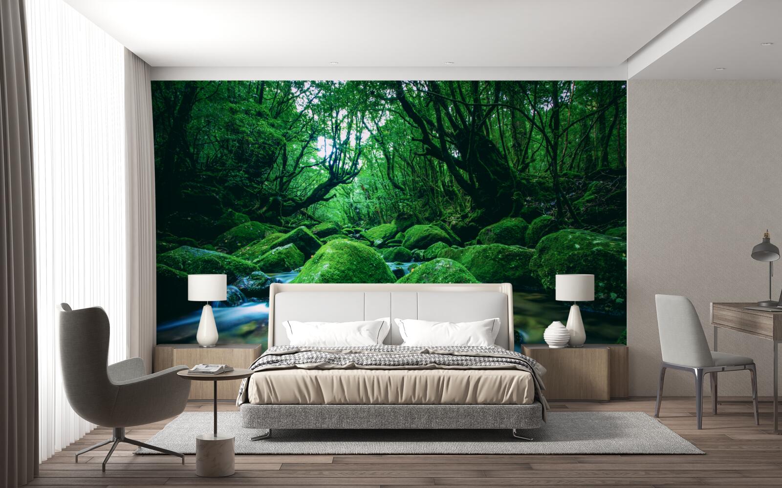 Фотошпалери ліс поринув у сон біля підніжжя водоспаду