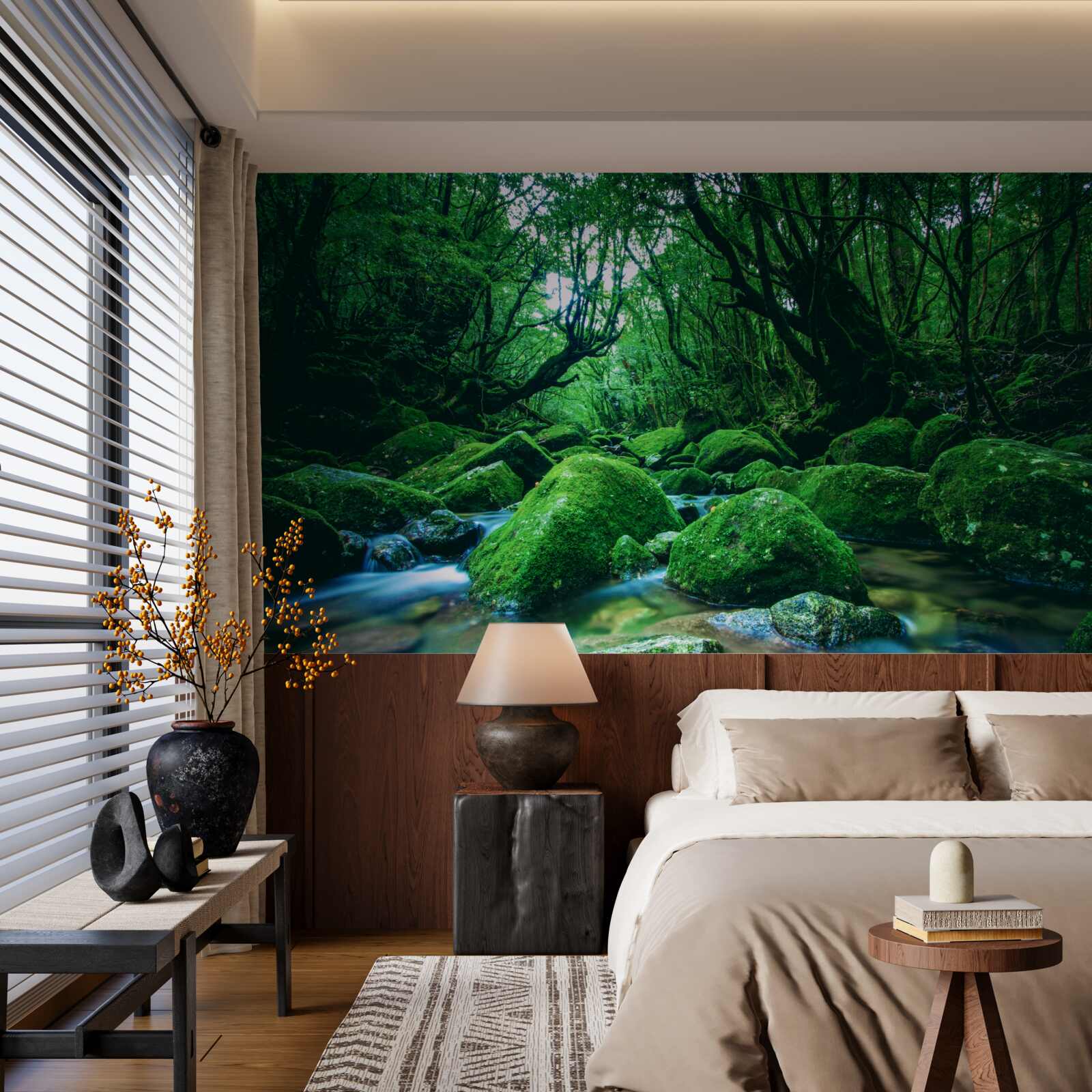 Фотошпалери ліс поринув у сон біля підніжжя водоспаду