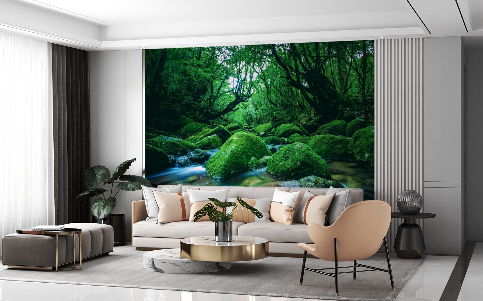 Фотошпалери ліс поринув у сон біля підніжжя водоспаду