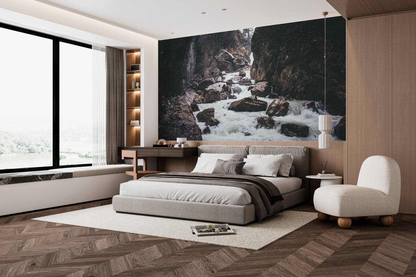 Фотошпалери серед скель - величний гірський водоспад